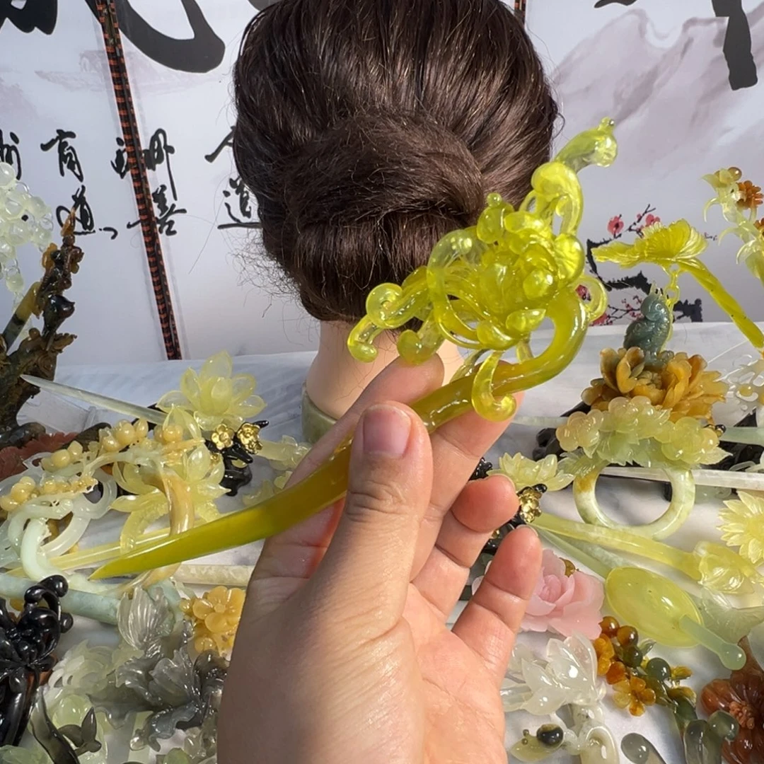 定制蛇纹石玉毛货发饰