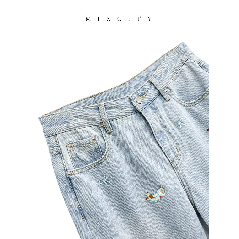 【亚楠本楠】腊狗裤◆土耳其面料腊肠狗刺绣减龄垂感直筒牛仔裤7103