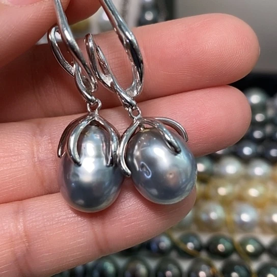 海水珍珠耳饰银S925镶嵌13