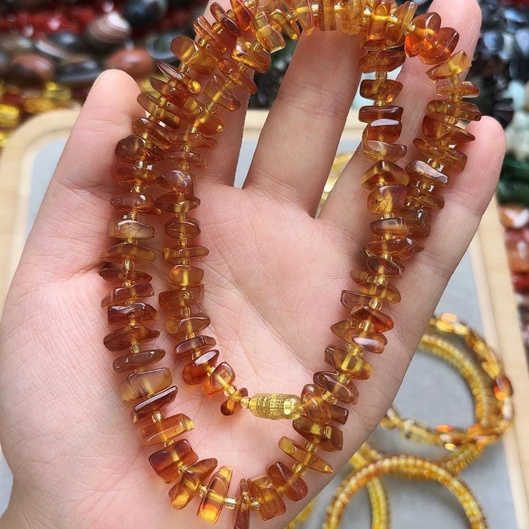 玛瑙/玉髓未镶嵌珠宝半成品琥珀蜜蜡塔链一条