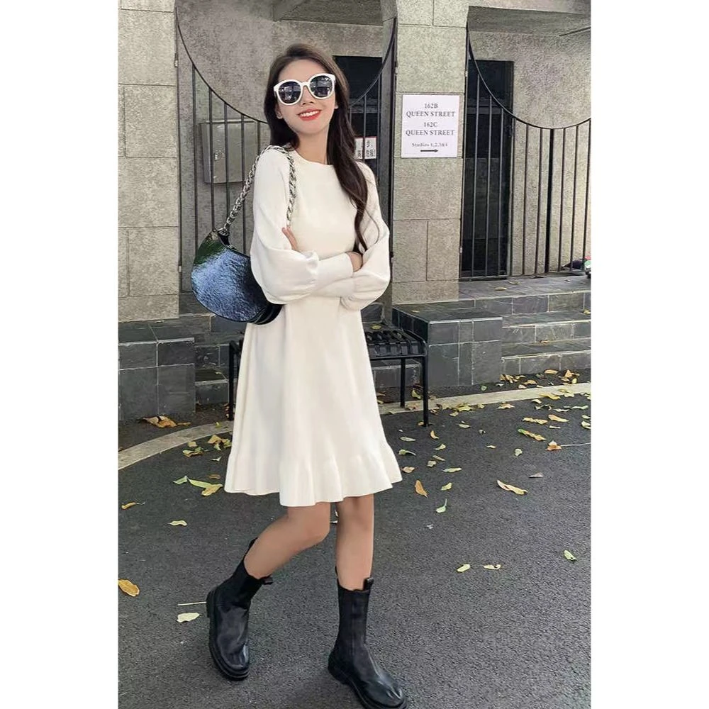 秋冬打底连衣裙女长袖2025新款内搭针织裙显瘦毛衣小个子毛衣裙