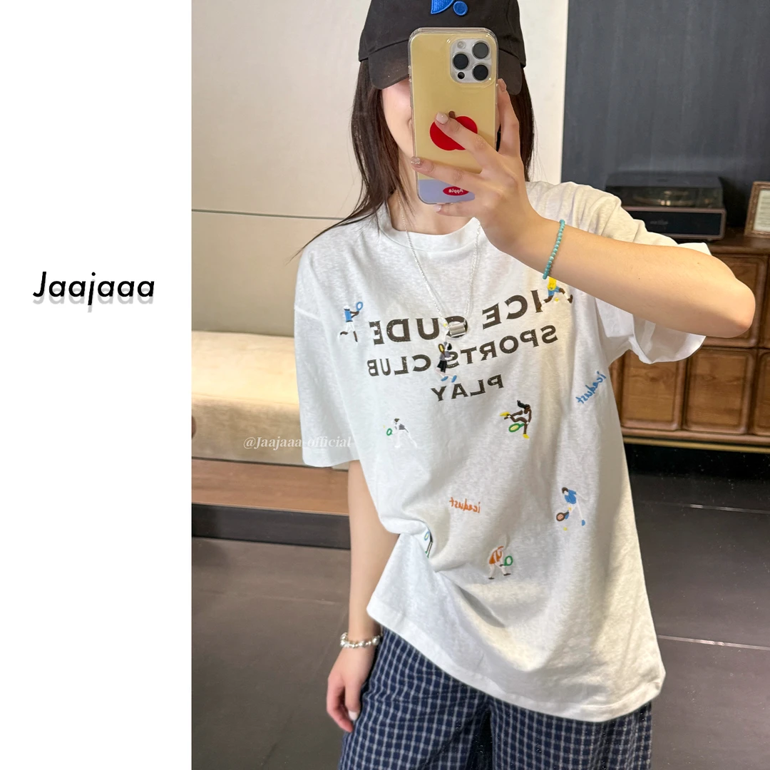 Jaajaaa尼斯巷9号   休闲时尚字母印花短袖T恤/XCXF
