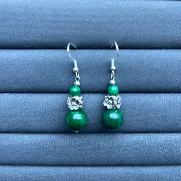 413 国风简约绿色双连珠耳饰