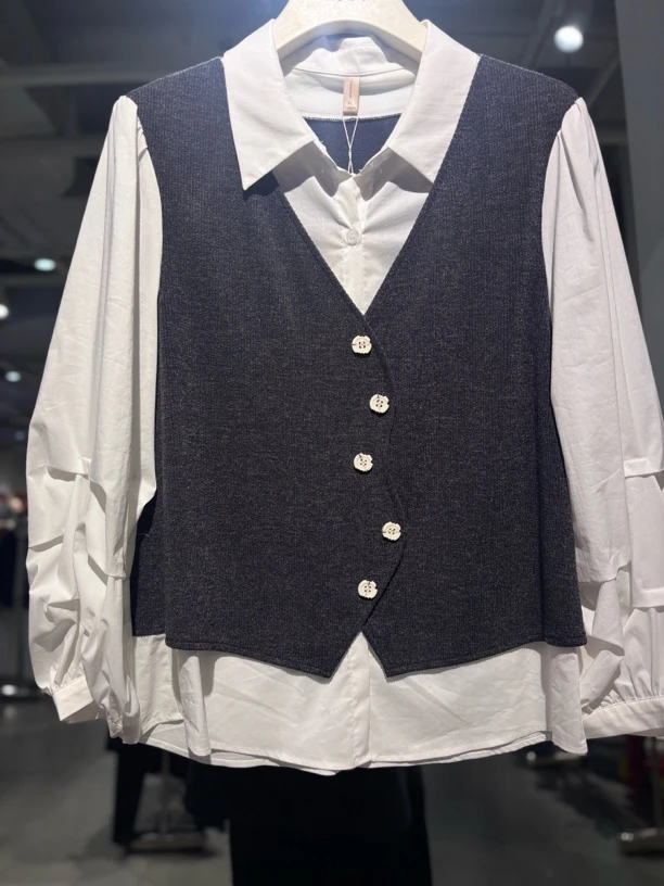 2529 假两件衬衣袖上衣