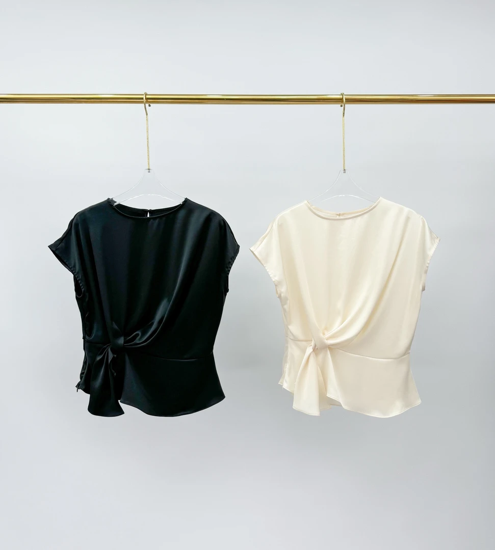 【hui】醋酸圆领设计感百搭短袖上衣