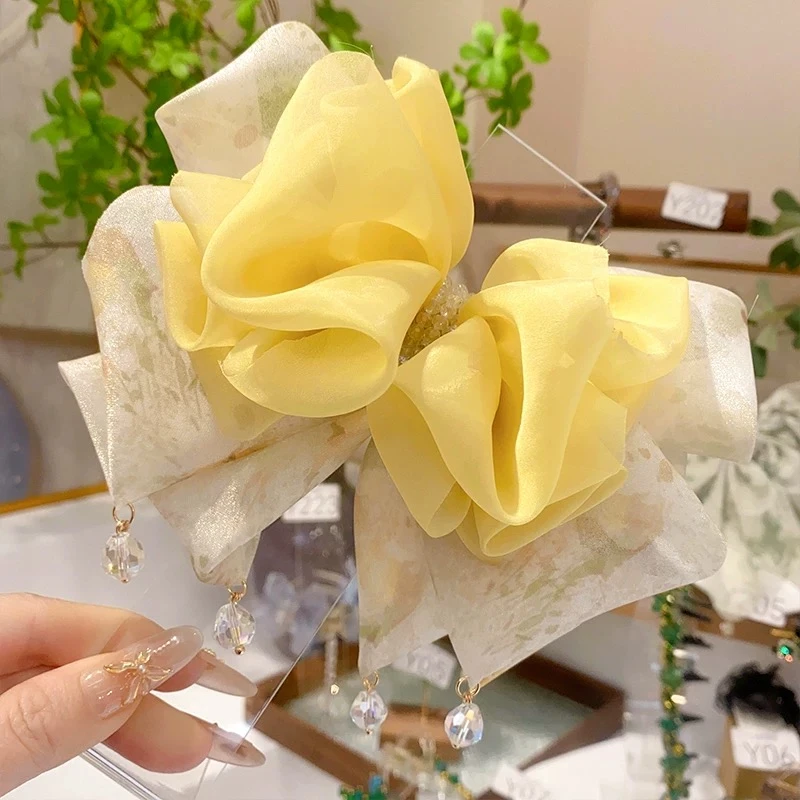 超仙网纱蝴蝶结抓夹新款流苏高级感百搭半扎发饰头饰2473