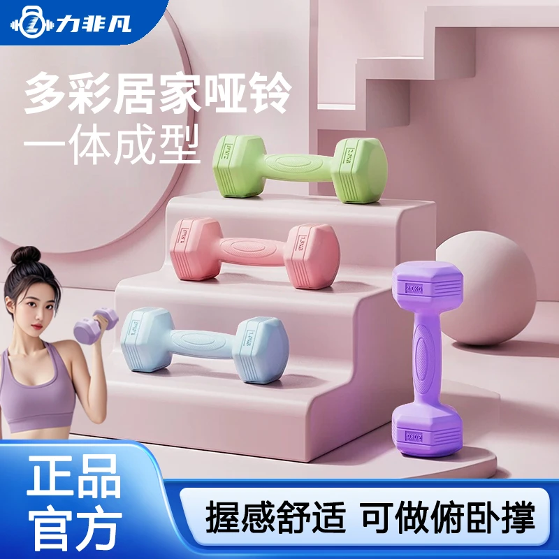 彩色健身哑铃家用一体填充防水六角多功能女士男女通用哑铃