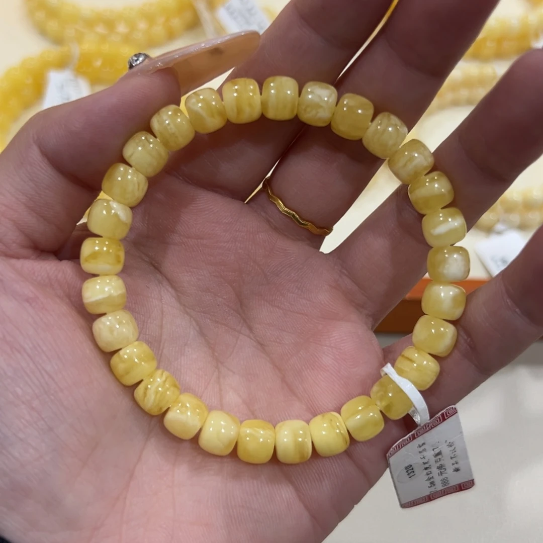 蜜蜡未镶嵌手链7.5m虎皮妖花手串