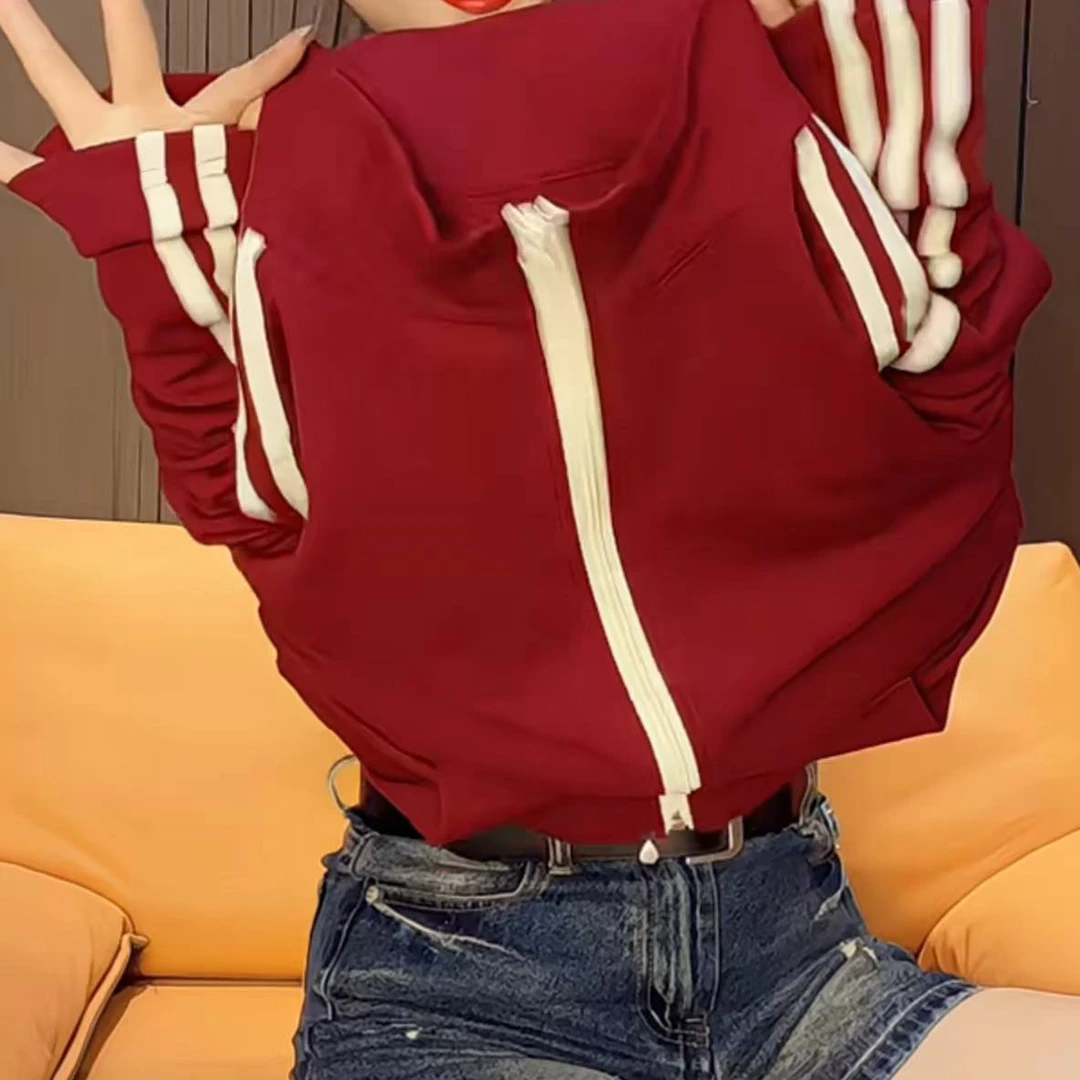 今年流行穿搭2025早秋新款温柔风拉链薄款INS风休闲条纹长袖外套