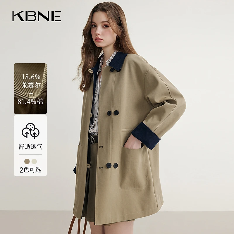 KBNE风衣外套女小个子爆款2025新款气质撞色中长款复古英伦风风衣