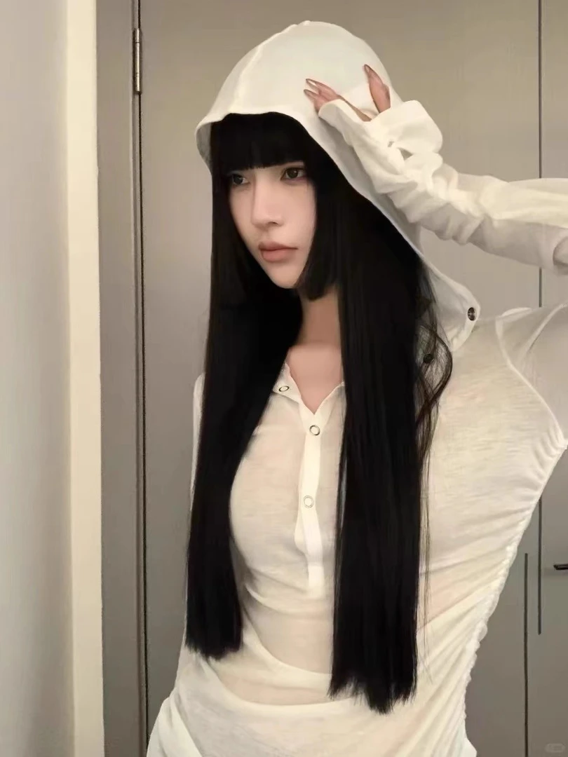 薄款连帽微透长袖防晒罩衫女美式显瘦单排扣透气褶皱抽绳T恤上衣