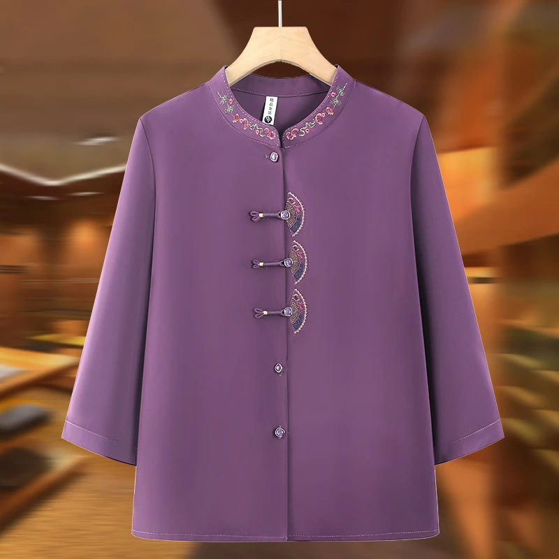 中老年人女装2025新款妈妈夏装洋气衬衫奶奶装国风春装衬衣老太太