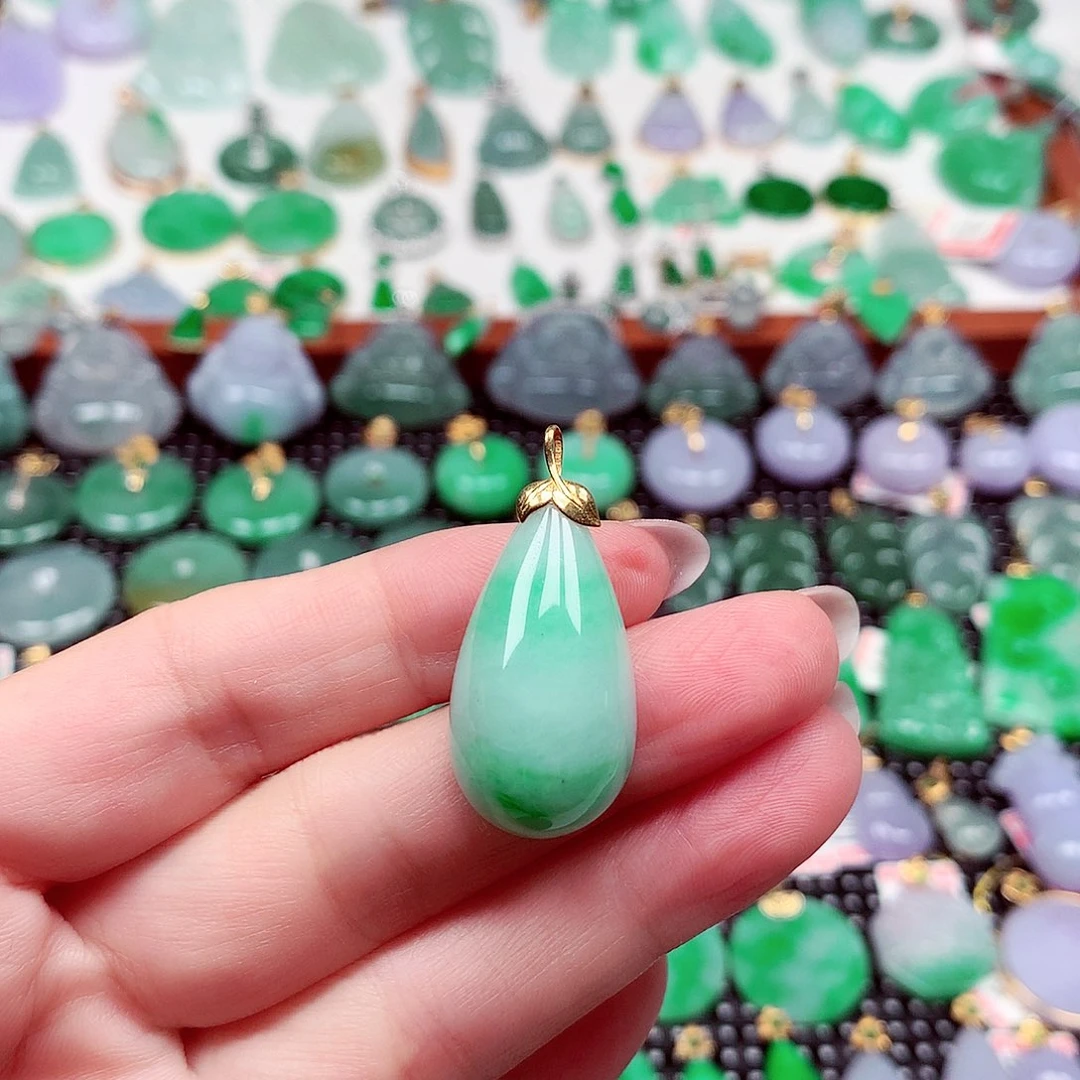 翡翠18K金镶嵌吊坠(不含链)