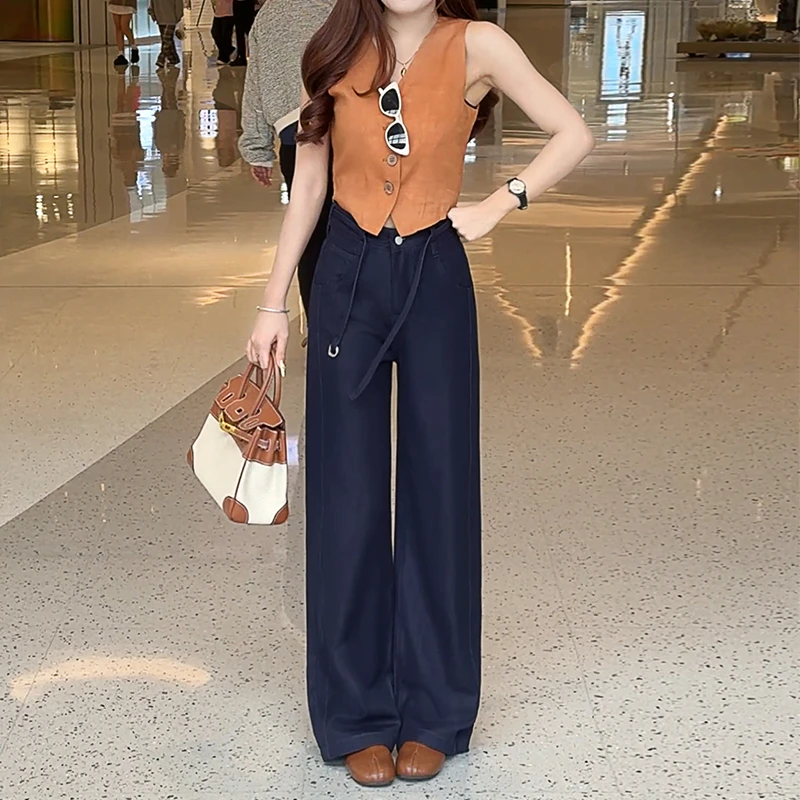 美思源牛仔裤女阔腿裤2025夏季新款宽松垂感高端不易褪色直筒长裤