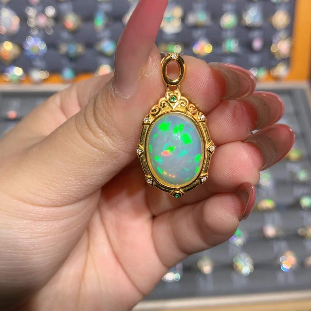 银S925镶嵌欧泊欧泊吊坠l