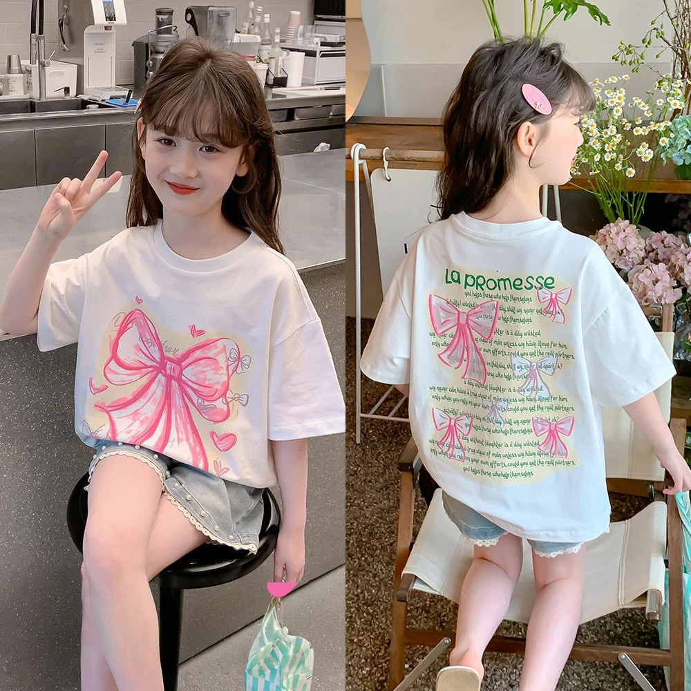 女童夏季印花短袖T恤2025新款大童韩系穿搭上衣儿童女孩半袖体恤