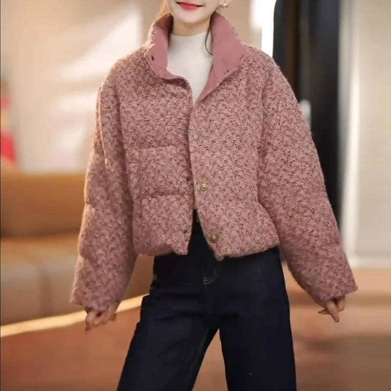 8097小香风立领棉服女2024冬季新款小个子加厚保暖短款面包服外套