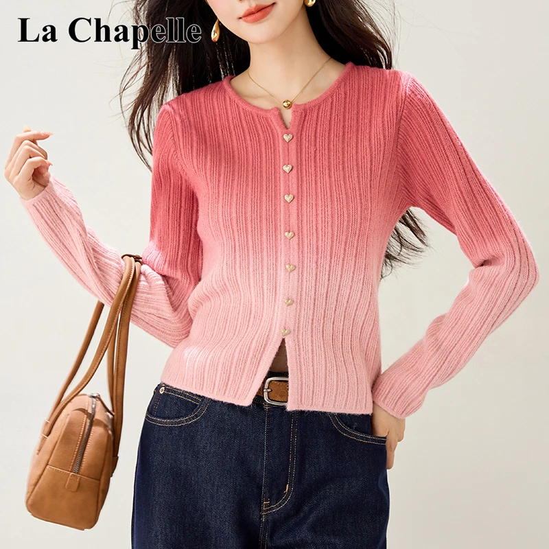 拉夏贝尔渐变红色甜美针织衫女2025新款洋气独特别致上衣外穿毛衣