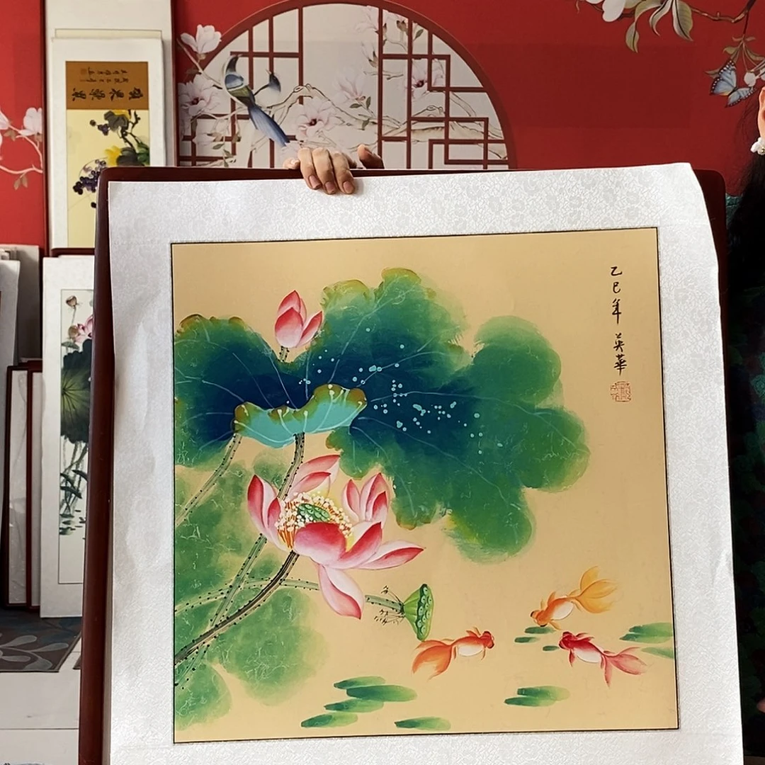 国画手写手绘带框包邮62✖️62国画作品