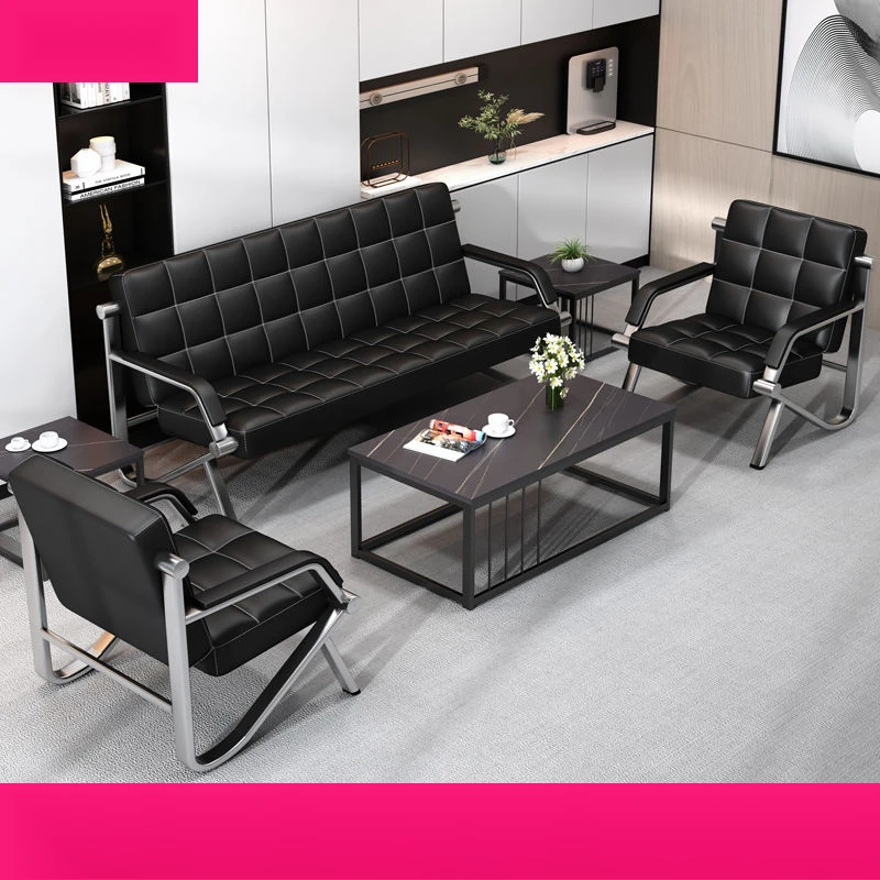 精品办公沙发简约现代办公室商务接待三人位沙发茶几定制猫抓皮