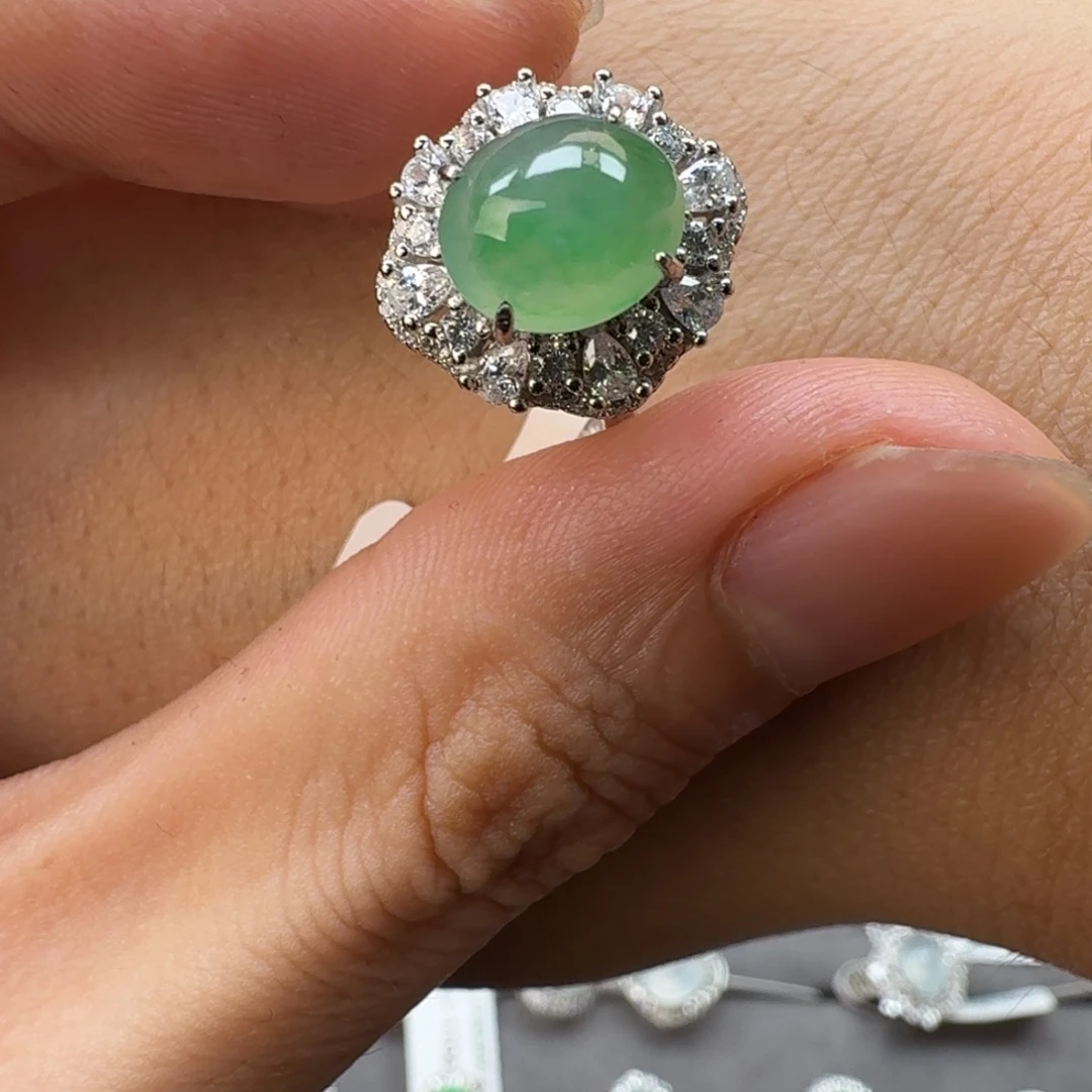 翡翠银S925镶嵌戒指天然缅甸翡翠A货