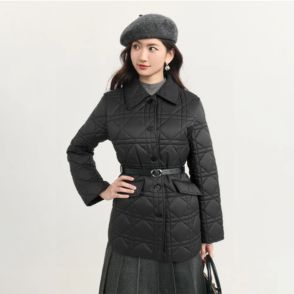 【巴黎秀场】洋气精致翻领藤格纹棉服外套353273【T】