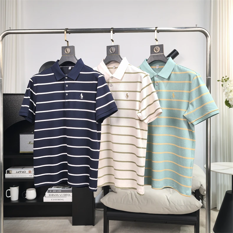 经典系列-马球标夏季男士珠地条纹POLO衫JP628