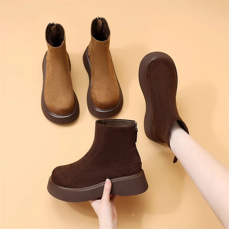 废土风厚底增高切尔西短靴女2025冬季款英伦洋气显瘦马丁靴小码34