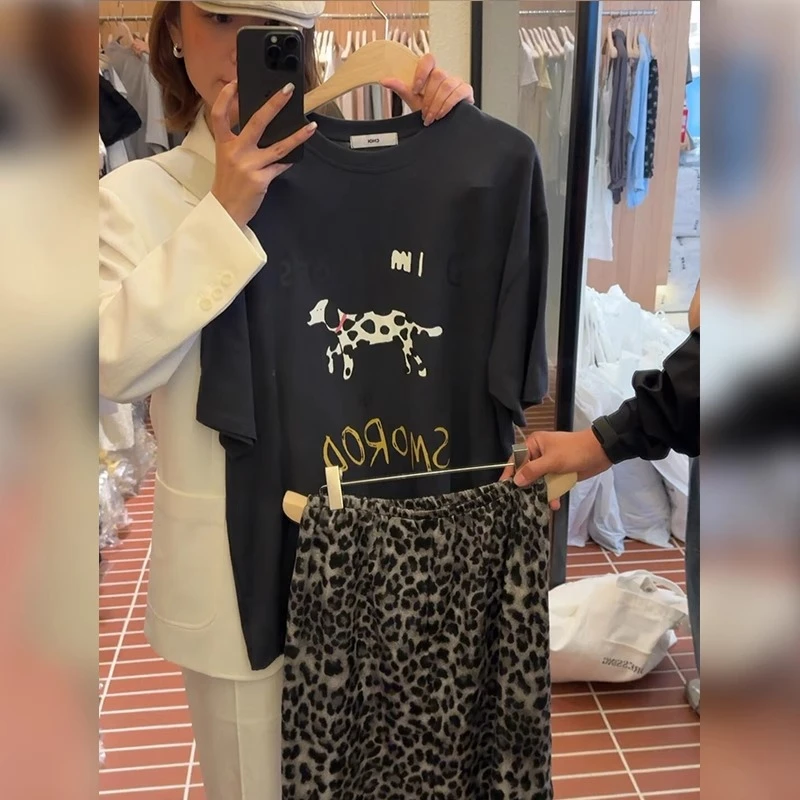 2025夏季新款宽松大码韩系可爱小狗印花纯棉短袖t恤女半袖上衣ins