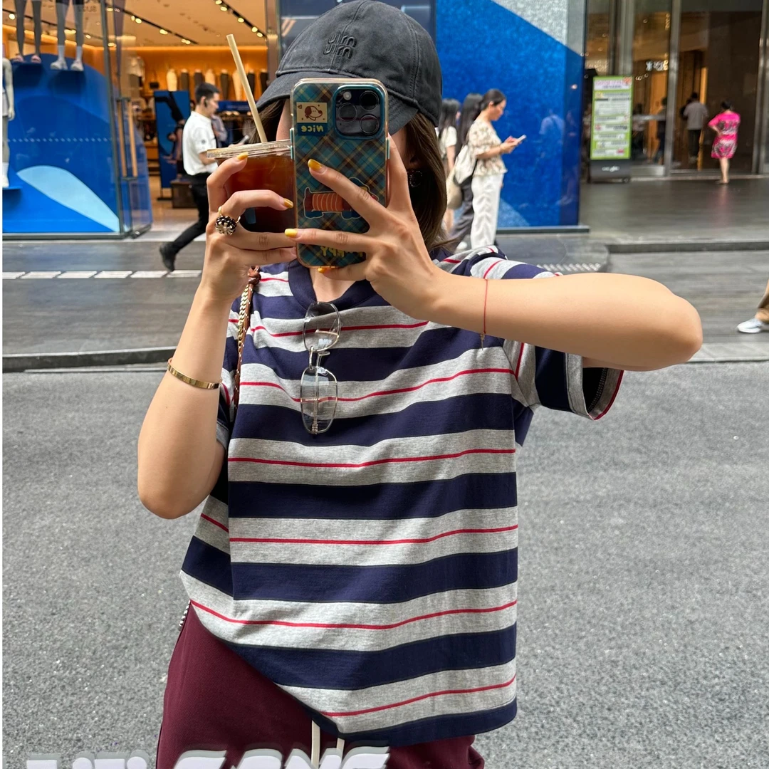 YOON深圳原创【提拉米苏】撞色条纹圆领短袖T恤