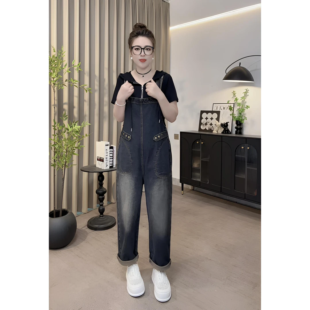 【软牛仔】大码牛仔背带裤女2025秋季新款高腰显瘦宽松时尚百搭连体