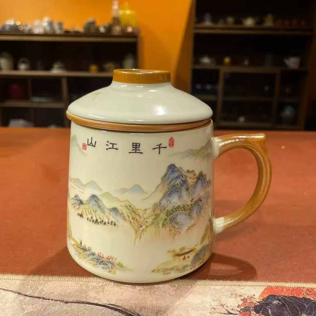桃子茶器 黄汝窑金千里江山办公杯-4391