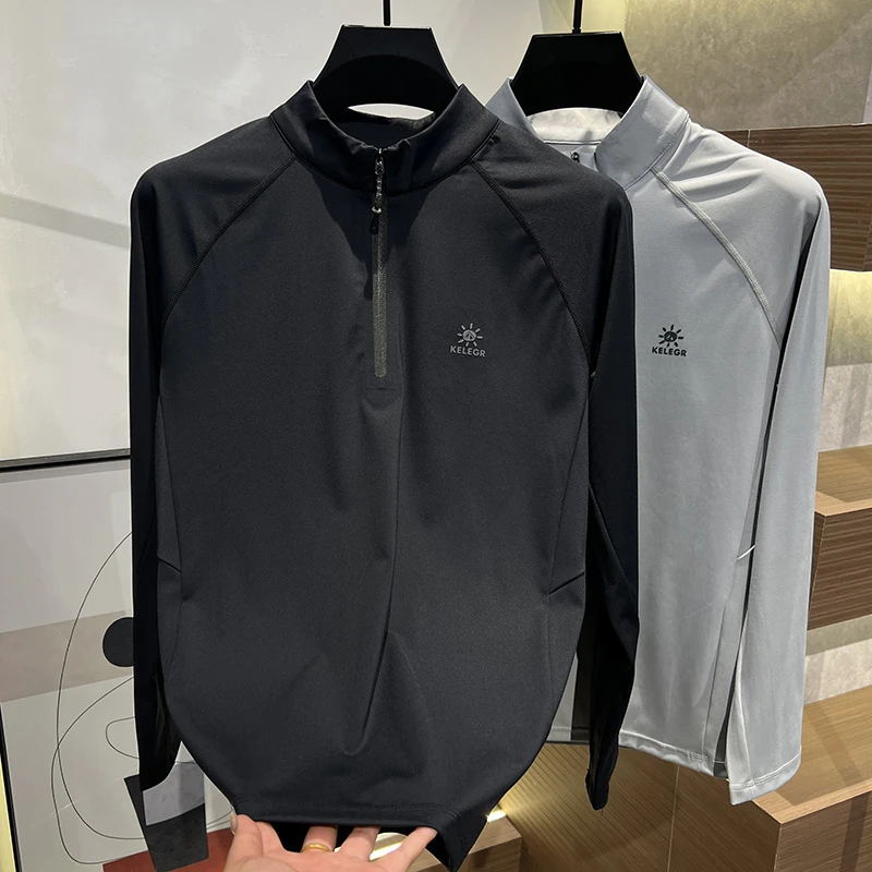2025秋冬新款男士加绒百搭户外拉链T恤简约时尚休闲纯色男装