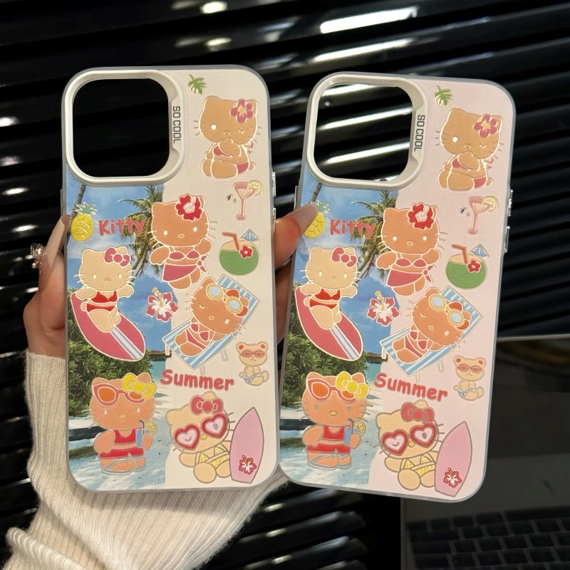适用苹果16pro创意iPhone15手机壳磨砂彩银华为60夏日比基尼kitty