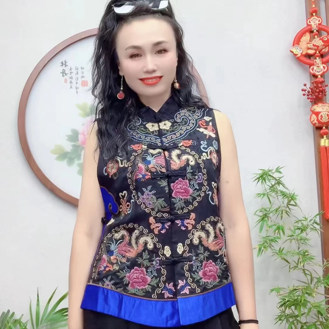 （衣长60左右）1国风刺绣女士坎肩新中式民族风背心马甲马夹9513