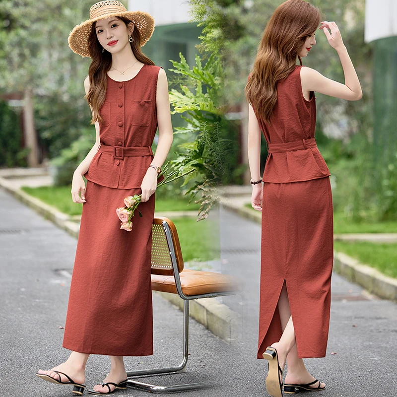 高级感洋气减龄巨好看上衣两件套女 2025夏显瘦马甲+半身裙套装