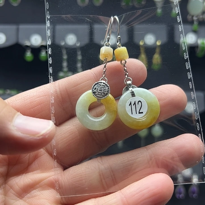 翡翠耳饰银S925镶嵌༄****࿐