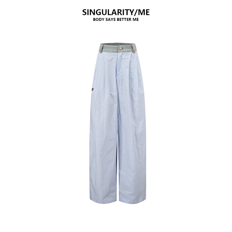 Singularity Me 4A 88826 竖条纹显瘦牛仔腰头撞色阔腿宽松休闲裤