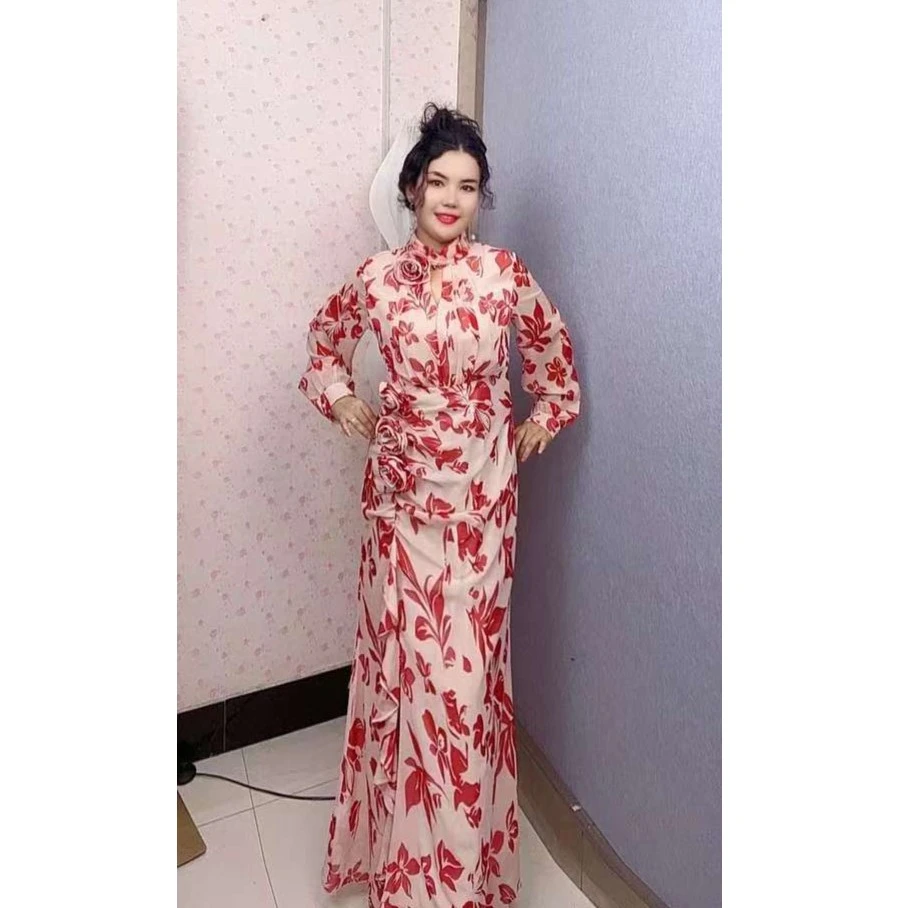 6015【娜子】新款玫瑰花花纹时尚气质连衣裙