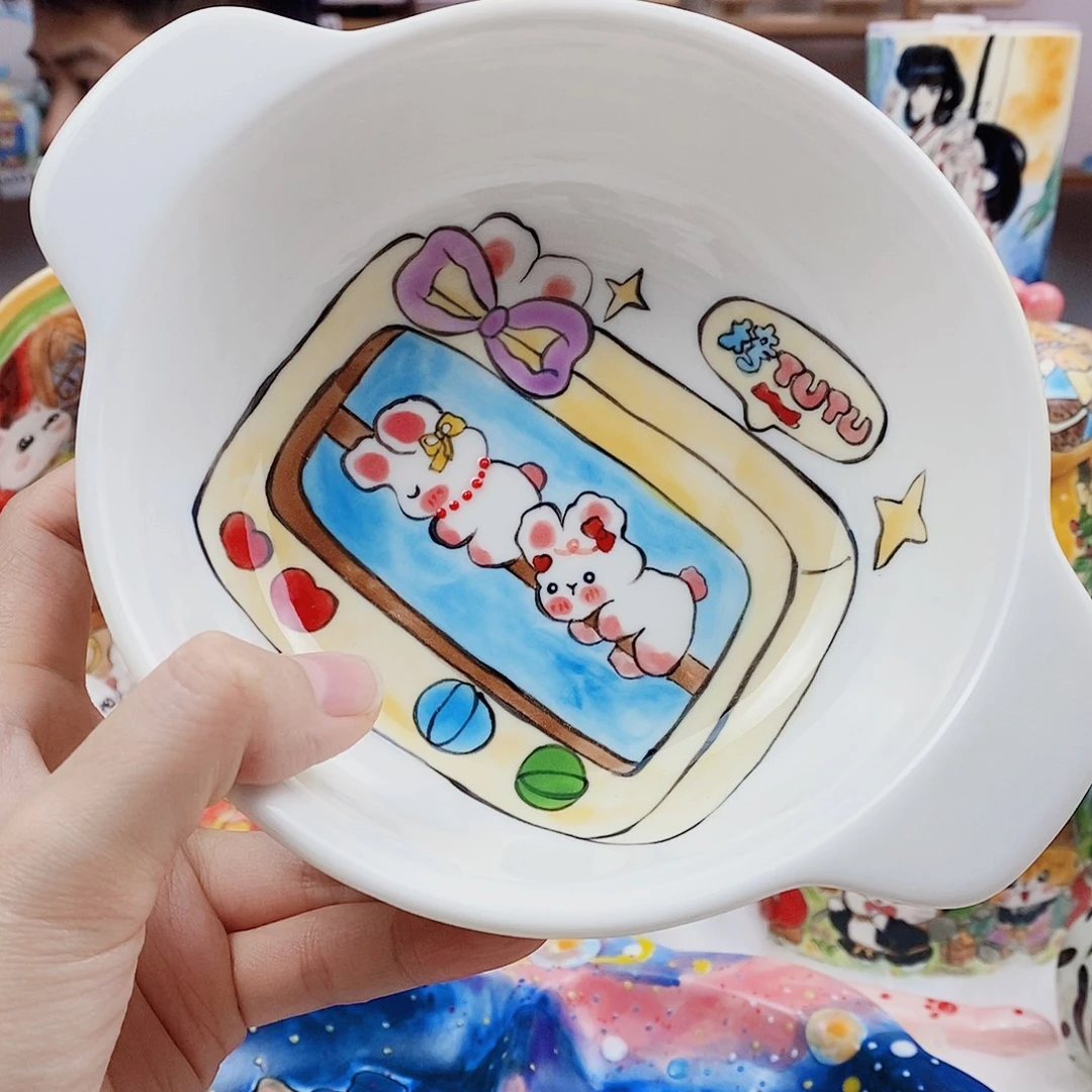 瓷片董董文创手绘陶瓷