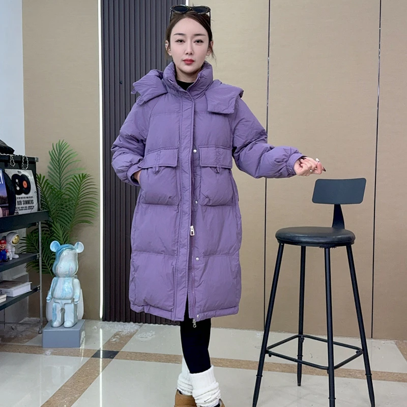 2025女士羽绒服显瘦百搭收腰中长款过膝宽松韩版加厚时尚休闲简约