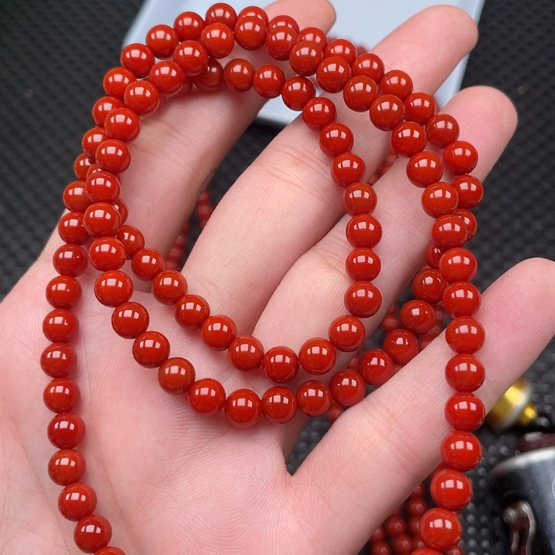 南红玛瑙未镶嵌6mm柿子红圆珠108颗长链