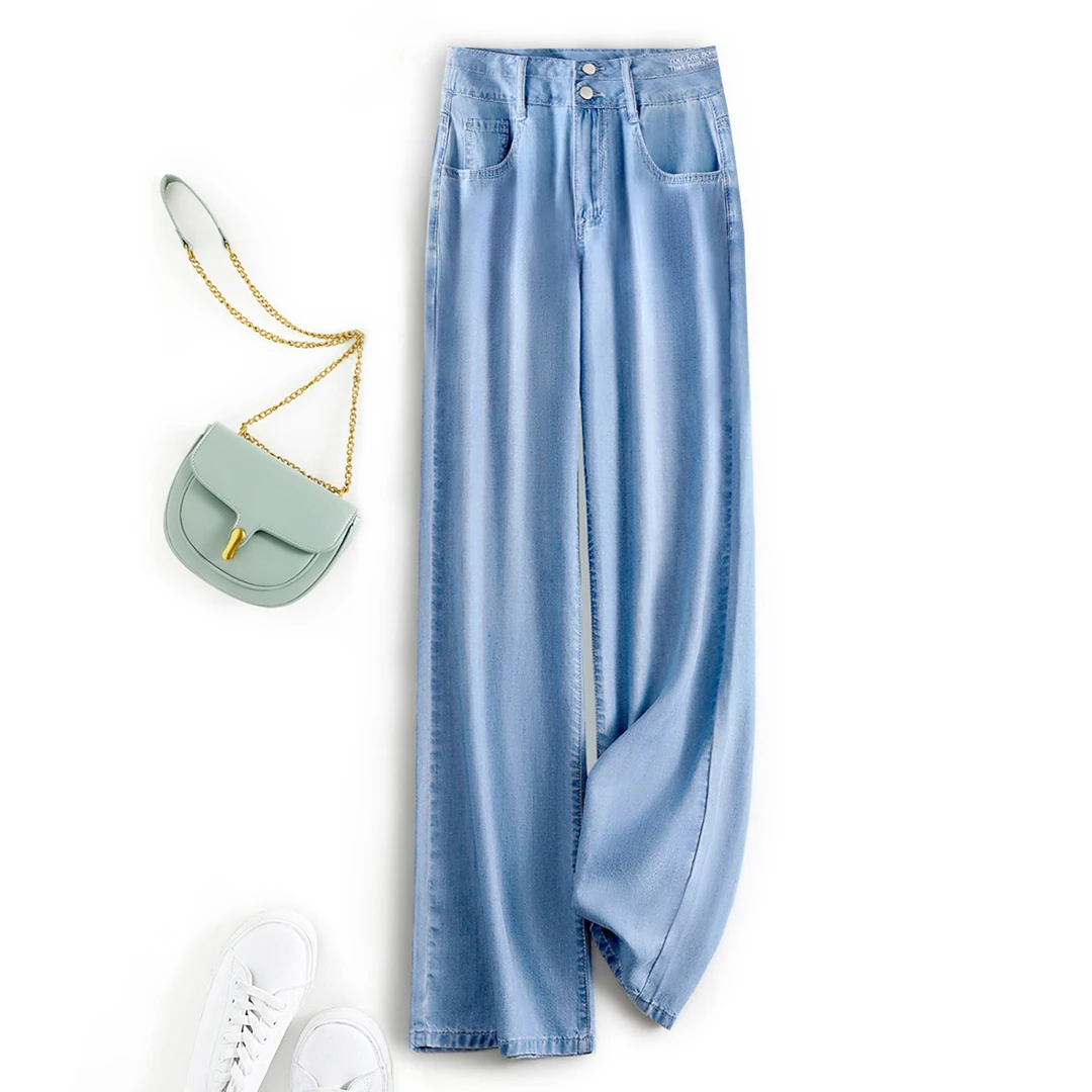 XWI/欣未2025清薄透气宽松高腰显瘦刺绣休闲清凉百搭牛仔裤13303