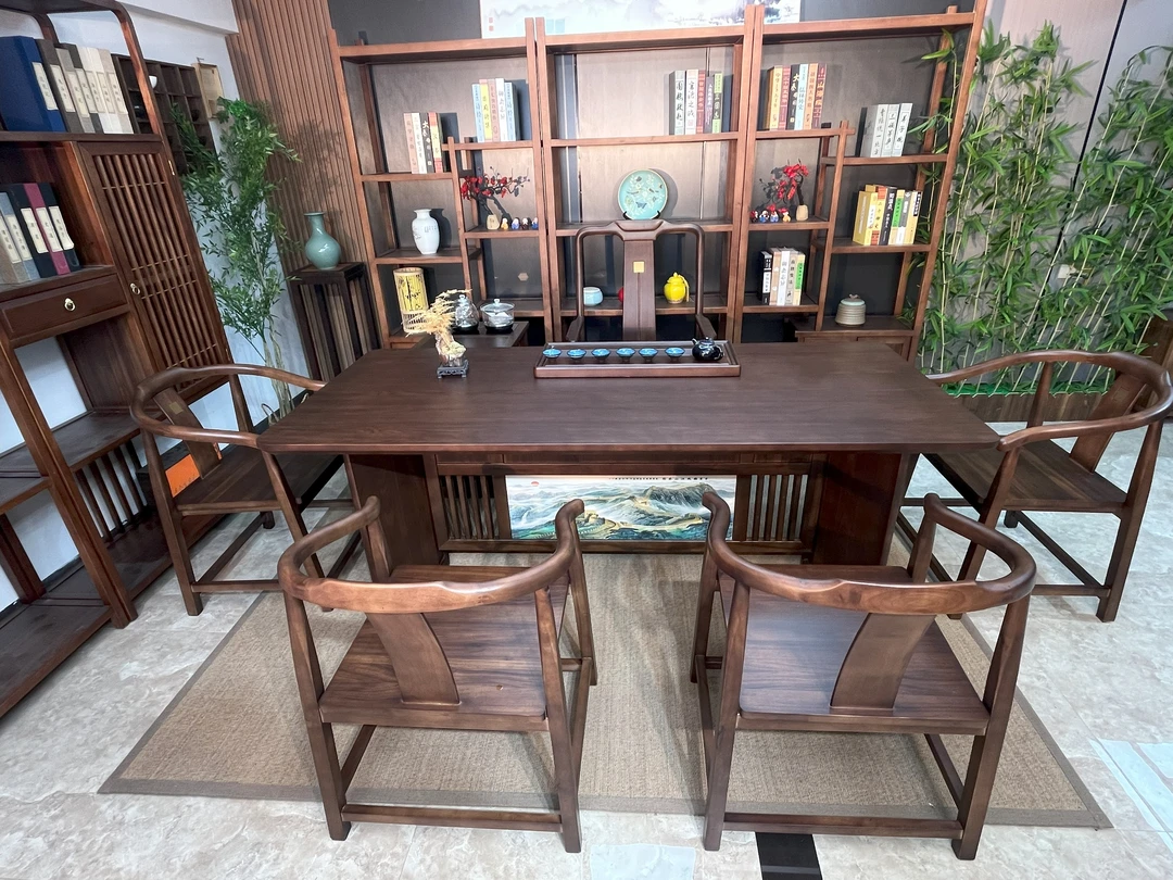 （专属定制）新中式乌金木大板茶桌椅简约干泡茶台客厅家用泡茶桌