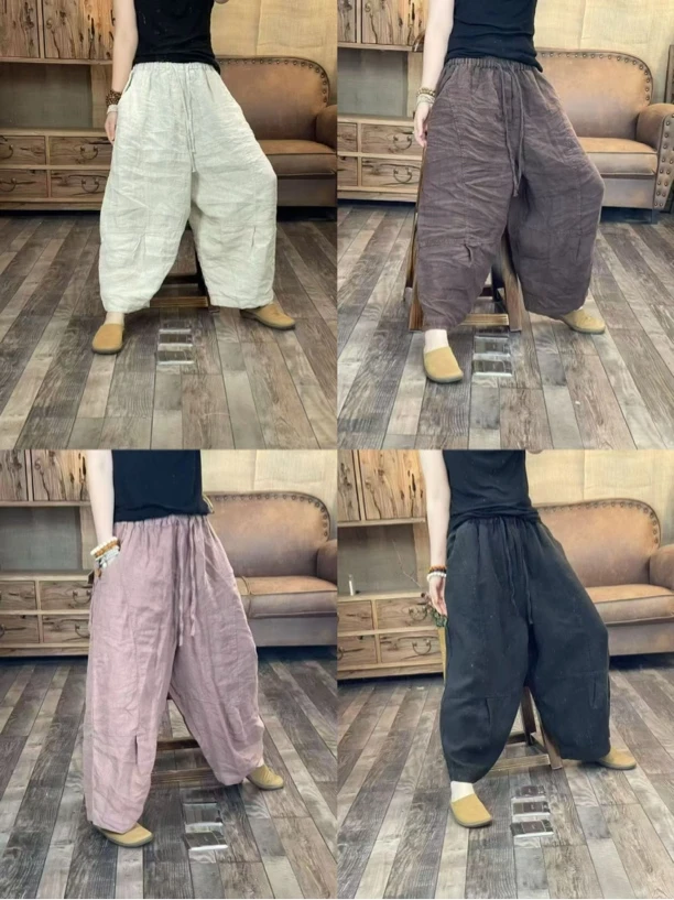 亚麻拼接九分裤（裤长87臀围138腰围3尺2）