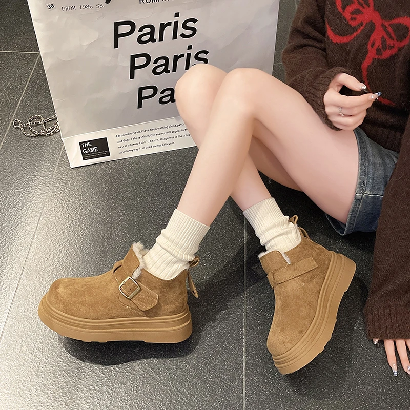 东北增高厚底勃肯雪地靴女款2024新款冬季加绒棉鞋短靴子2