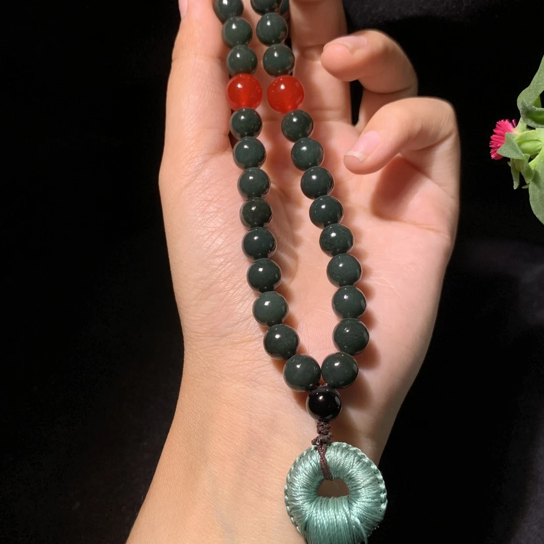 和田玉 塔青 手持 9mm