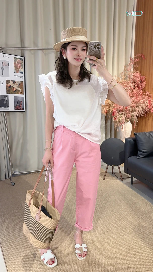 【 丫头一姐精选 】韩系粉色窄版休闲裤