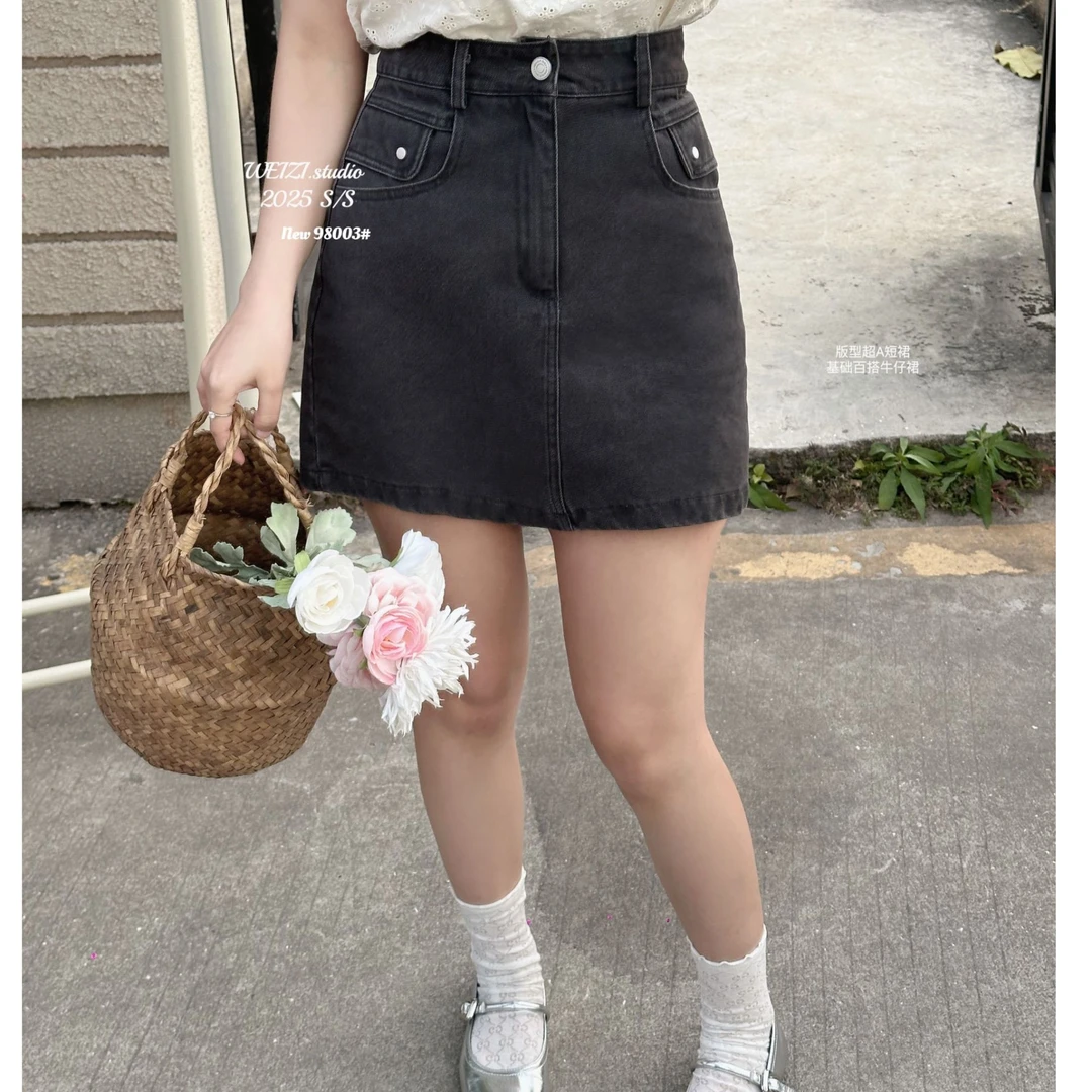 高品质 100棉 牛仔料 新款 百搭 防走光 显瘦 牛仔半身裙