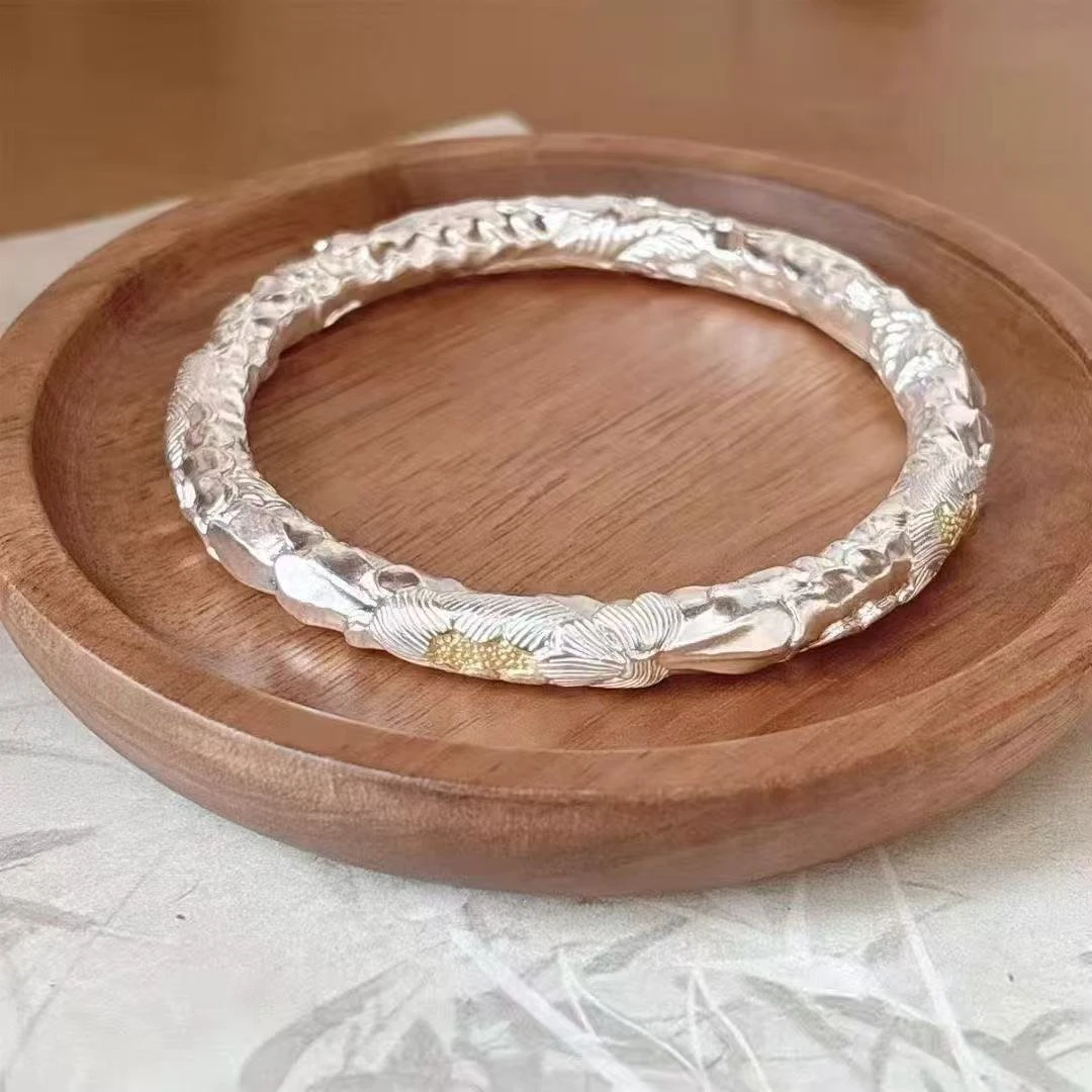 999.9银珐琅牡丹花闭口镯